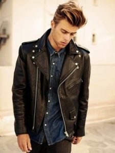 black-leather-biker-jacket-navy-denim-shirt-black-jeans