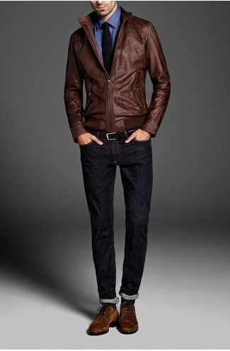 blue jeans brown bomber