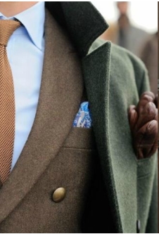 blue shirt-brown tie