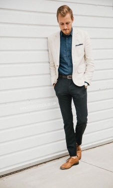 blazer and navy trousers