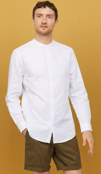 λευκό αντρικό πουκάμισο mao χωρίς γιακά