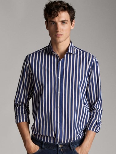 μπλε-λευκό ριγέ πουκάμισο slim-fit