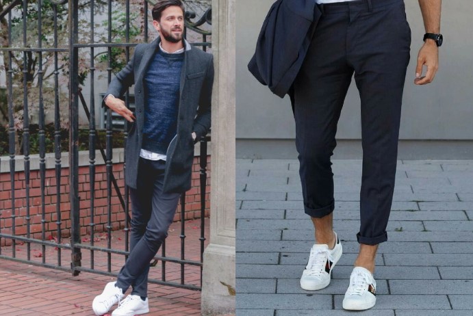 smart-casual outifts με λευκά sneakers και μαύρο τζιν