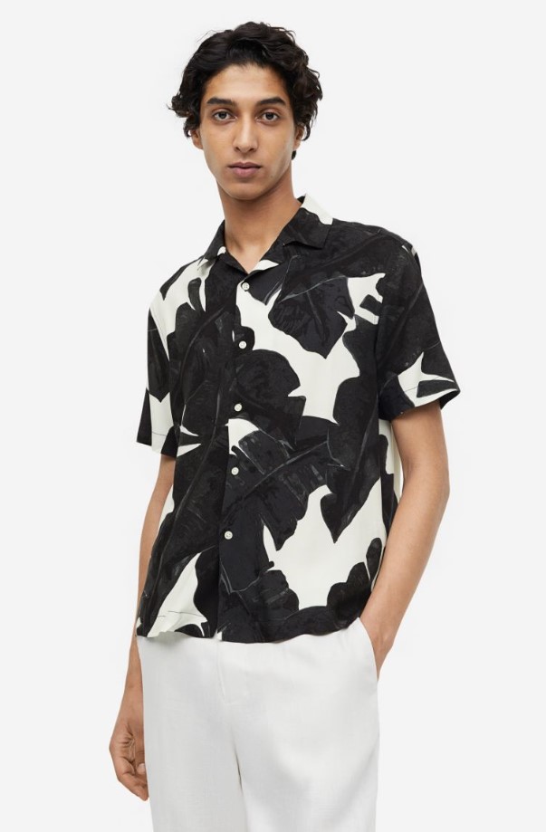 πουκάμισο με σχέδια μαύρα φύλλα ανδρικά καλοκαιρινά ρούχα 